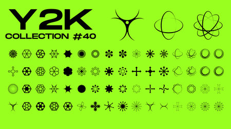 Vector set of flower and star shapes. Y2k shapes of shine, sun, sunbeams, flare and glares in a modern brutalist style. Vector illustrationのイラスト素材
