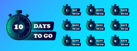Days Left Badges and Stickers. Count time sale. Number of days left. Countdown left days banner. Count down vector banner template. Nine, eight, seven, six, five, four, three, two, one, zero days left. Vector illustrationのイラスト素材