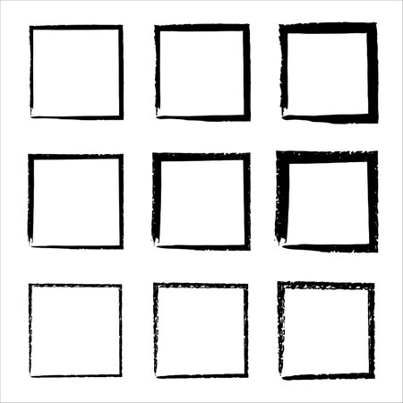 Hand drawn frames. Handdrawn square frame. Vector borders grunge template set. Grungy old texture. Vector illustrationのイラスト素材