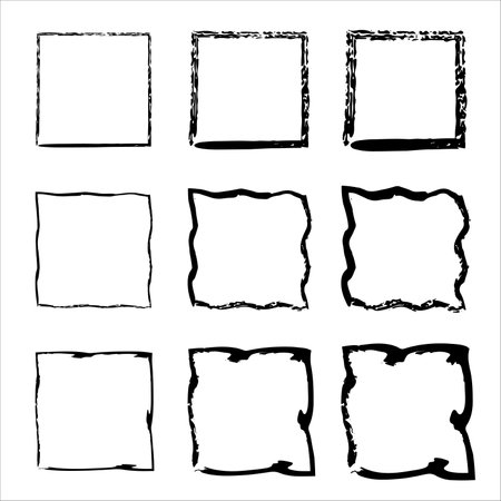 Grunge frames vector set. Vector black painted squares. Vector borders grunge template set. Vector black painted squares. Dirty grunge design framesのイラスト素材