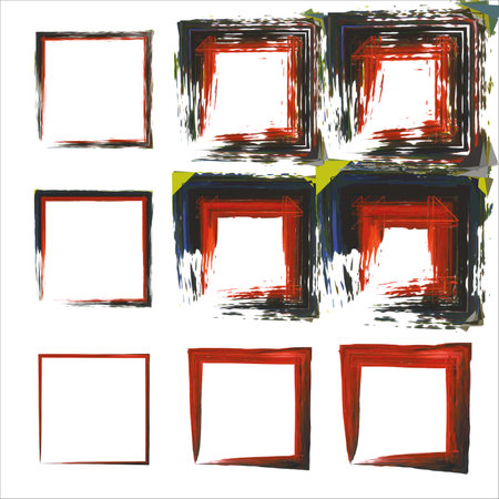 Hand drawn frames. Handdrawn square frame. Set of grunge square. Vector black painted squares. Dirty grunge design framesのイラスト素材