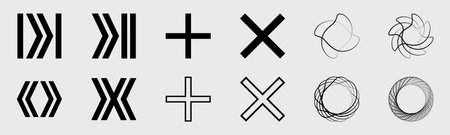 Retrofuturistic y2k geometry design elements collection. Large set of retro objects for design. Objects in y2k style. Icons Collection. Vector illustrationのイラスト素材