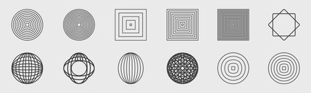 Vector set of Y2K. Big collection of abstract graphic geometric objects. Frames inspired brutalism. Modern graphic element vector set. Vector illustrationのイラスト素材