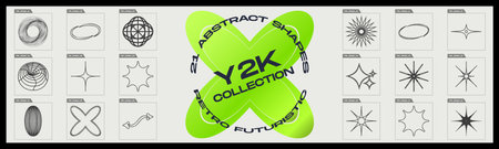 Collection of Y2K elements. Large set of retro objects for design. ornaments for decoration. Icons Collection. Vector illustrationのイラスト素材