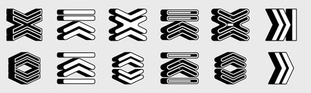 Vector set of Y2K. Minimalist geometric elements. Frames inspired brutalism. Glitch brutalism shapes. Vector illustrationのイラスト素材