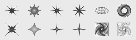 Collection of Y2K elements. Big collection of abstract graphic geometric objects. Abstract bauhaus and boho cosmic style. Modern graphic element vector set. Vector illustrationのイラスト素材