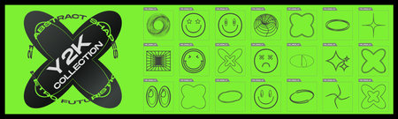 Collection of Y2K elements. Minimalist geometric elements. Simple shapes forms. Icons Collection. Vector illustrationのイラスト素材