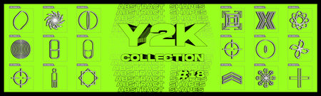 Collection of Y2K elements. Big collection of abstract graphic geometric objects. Frames inspired brutalism. Glitch brutalism shapes. Vector illustrationのイラスト素材