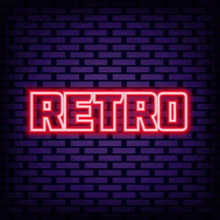 Retro Neon signboards. On brick wall background. Announcement neon signboard. Design element. Vector Illustrationのイラスト素材