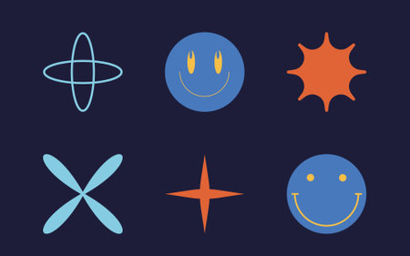 Vector Graphic Assets Set. Rave psychedelic retro futuristic set. Cyberpunk elements. Retro Futurist. Vector illustrationのイラスト素材