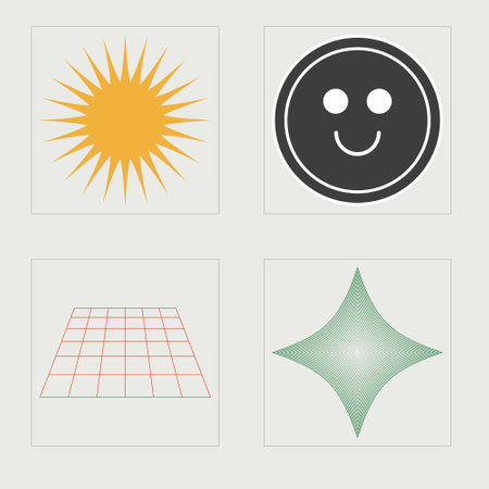 Vector set of Y2K. Big collection of abstract graphic geometric symbols. Cyberpunk elements. Isolated on black background. Vector illustrationのイラスト素材