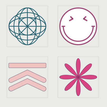 Collection of Y2K elements. Brutalism star and flower shapes. Templates for notes, posters. Isolated on black background. Vector illustrationのイラスト素材