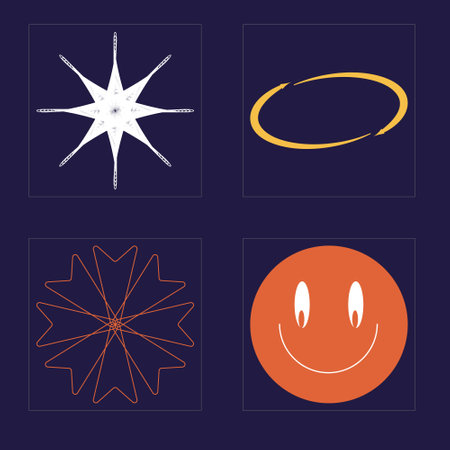 Vector Graphic Assets Set. Trendy geometric postmodern figures. Cyberpunk elements. Futuristic. Vector illustrationのイラスト素材