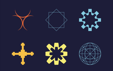 Vector Graphic Assets Set. Trendy geometric postmodern figures. Cyberpunk elements. Anti-design. Vector illustrationのイラスト素材
