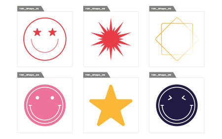 Set of Y2K style vectors of objects. Brutalism star and flower shapes. Modern abstract forms. Retro Futurist. Vector illustrationのイラスト素材