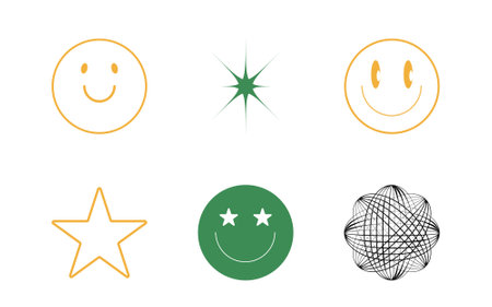 Collection of Y2K elements. Large set of retro objects for design. Flat minimalist icons. Stars, starburst . Vector illustrationのイラスト素材