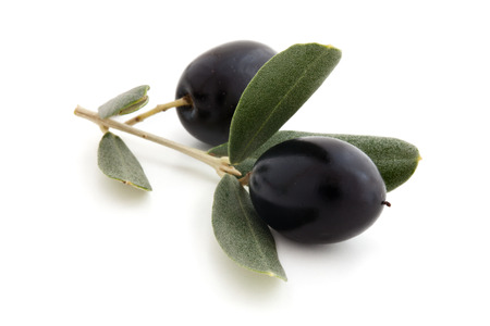 Fresh black olives isolated on white background.の写真素材
