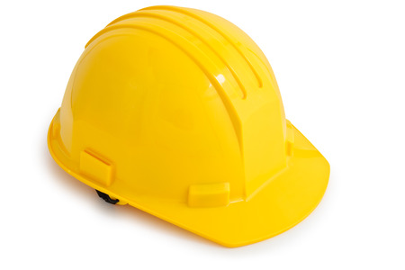 Yellow safety hard hat. Isolated on white background.の写真素材