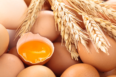 Close up shot of fresh chicken eggs on farmer's market.
