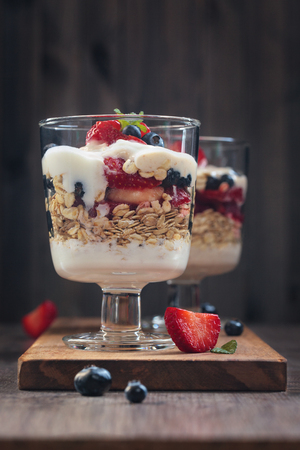 Healthy yogurt parfait.の写真素材