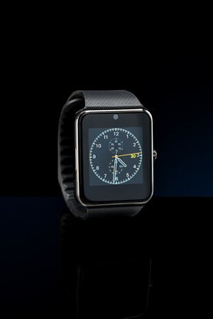 Studio shot of black modern smart watch.の写真素材