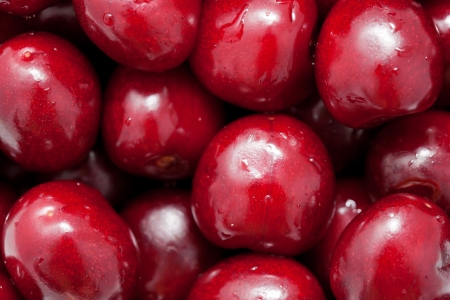 Macro. Fresh sweet cherries. Food fruit background or texture.の写真素材