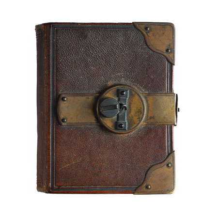 Old book  with lock isolated on white backgroundの写真素材