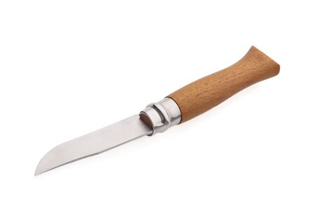 Knife with wooden-handle isolated on white backgroundの写真素材