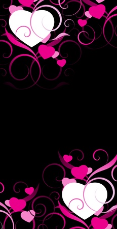 pink and white hearts with decorative elements on a black backgroundのイラスト素材