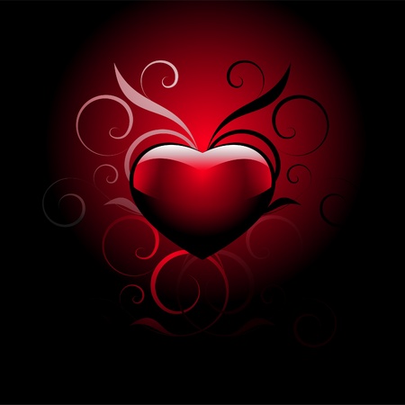 red heart with decorative elements on a gradient backgroundのイラスト素材