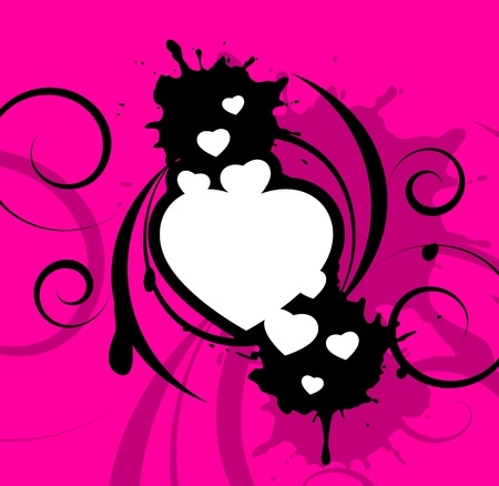 White hearts with decorative black elements on a pink backgroundのイラスト素材
