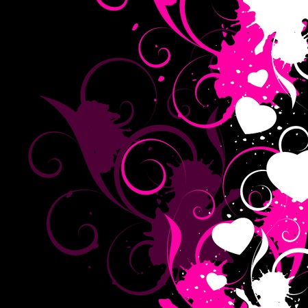 white hearts with decorative elements on a black backgroundのイラスト素材