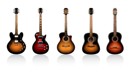 five guitars on a white backgroundのイラスト素材