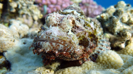 Scorpionfish on the coral reef in the Red Sea.の写真素材