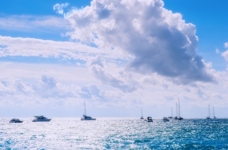 Seascape with drifting boatsの写真素材