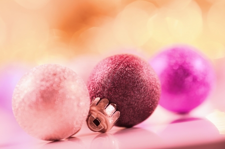 Christmas abstract background. Shallow depth of field, focus on the middle ballの写真素材