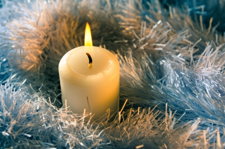 Candle in a christmas decorationの写真素材