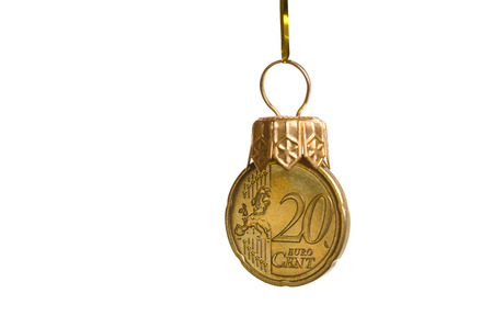 Euro cents as a xmas decoration, isolated in whiteの写真素材