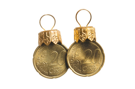 Euro cents as a xmas decoration, isolated in white