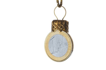 Euro coin as a christmas decorationの写真素材