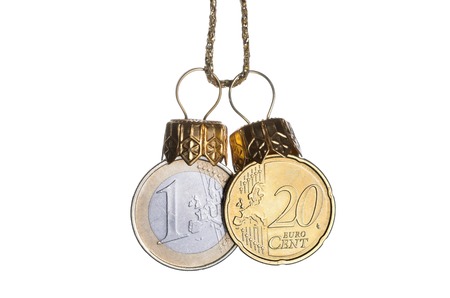 Euro coin as a christmas decorationの写真素材