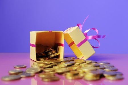 Euro coins in a gift box