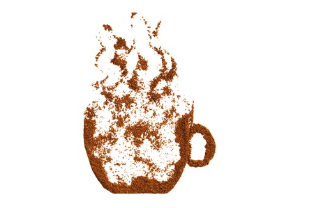 ground coffee in the form of coffee cup on the table, isolated on whiteの写真素材