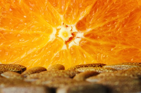 Orange slice with vitamin pillsの写真素材