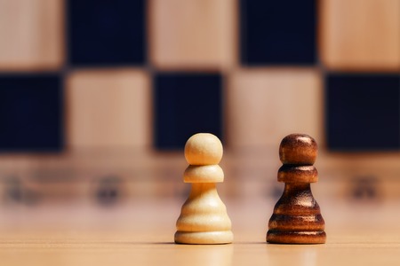 Pawns on chess boardの写真素材