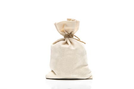 Canvas sack isolated on white backgroundの写真素材
