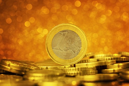 Close-up of One Euro coin over defocused lightsの写真素材