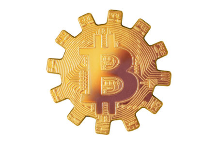 Bitcoin in the form of a gear isolated on white background