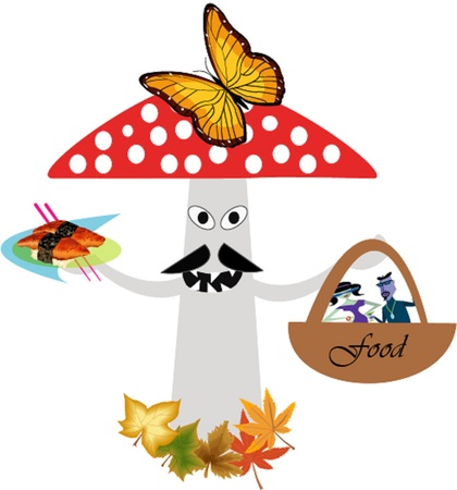 Amanita mushroom gathering of people in the food basketのイラスト素材