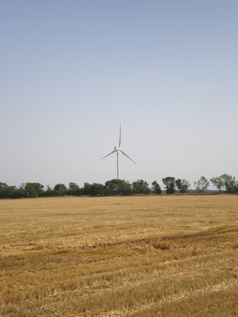 View from the grain field on the wind farm windmill Botievoの写真素材